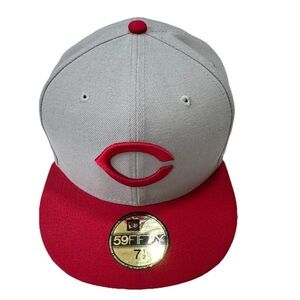 Cincinnati Reds New Era 59Fifty Cooperstown Fitted Hat Cap Size 7 1/2 Red Gray